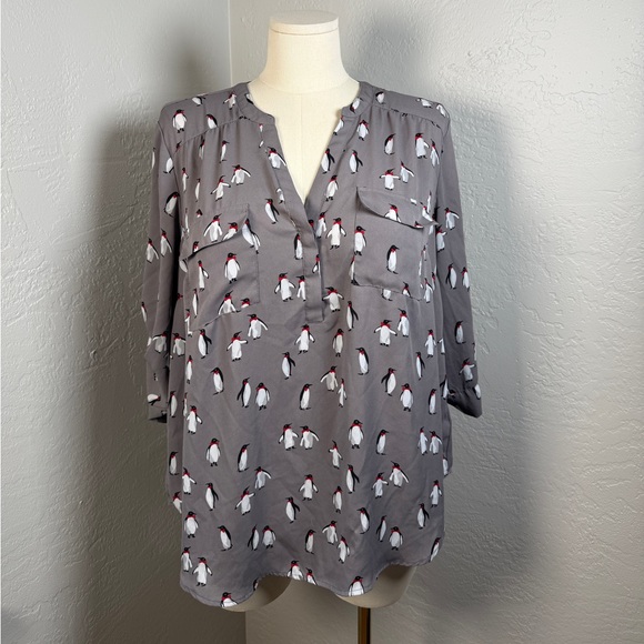 torrid Tops - Torrid Harper Georgette 3/4 Sleeve  Penguin Print Blouse Plus Size 2X